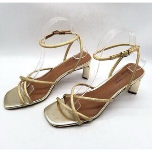 Call it Spring Heel Sandals Ankle Strap Women’s Sz 8.5 Gold EUC